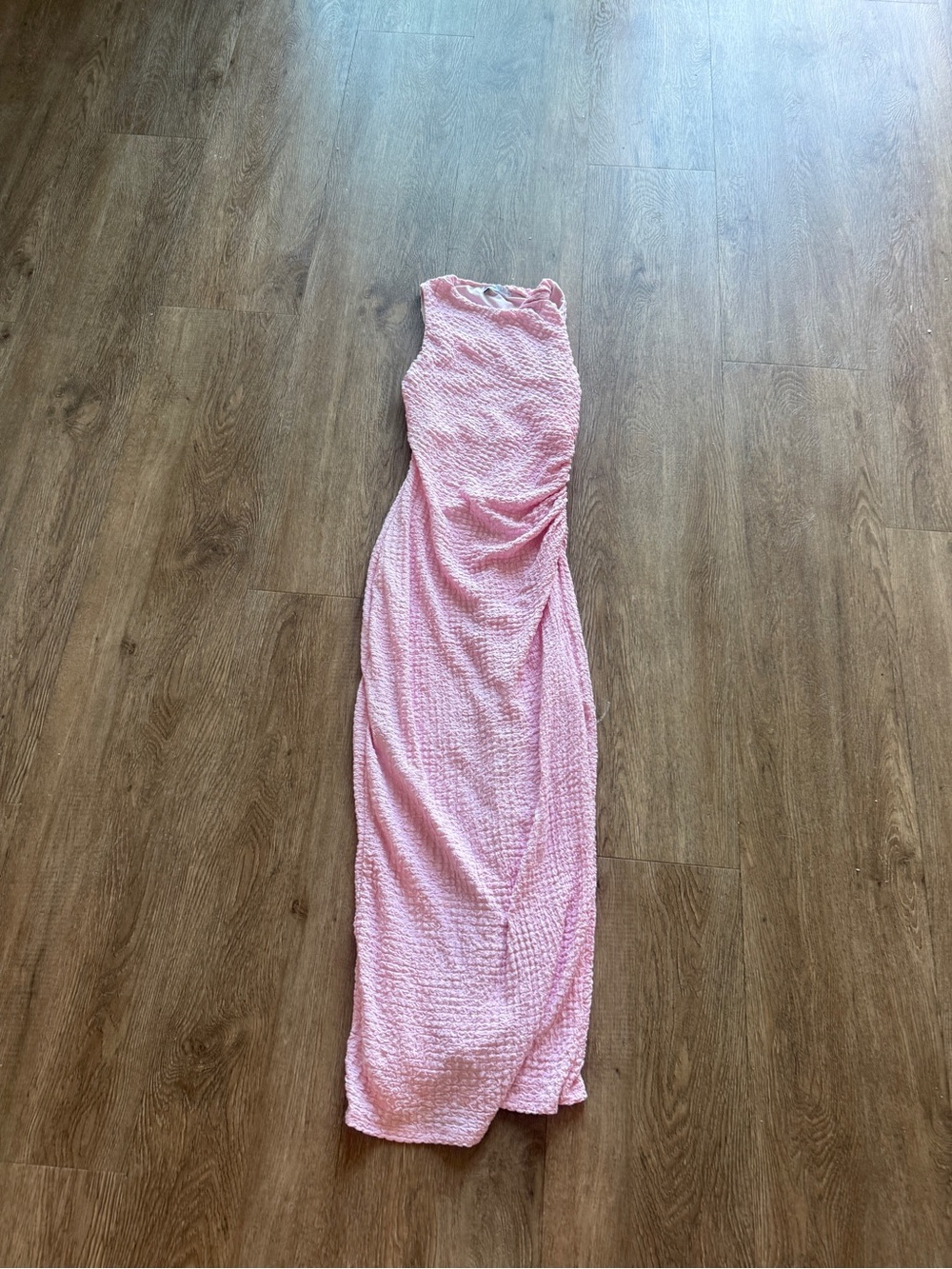 Bershka Pink Sleeveless Ruched Maxi Dress